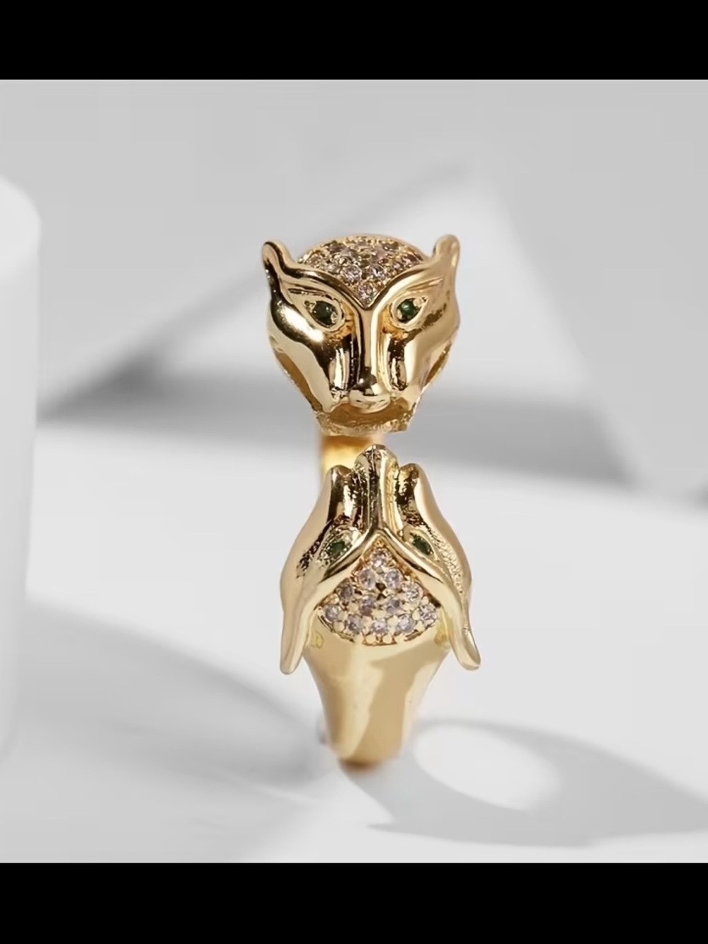 Affordable Fashion Finds Gold Fox Head Ring with Green Accents